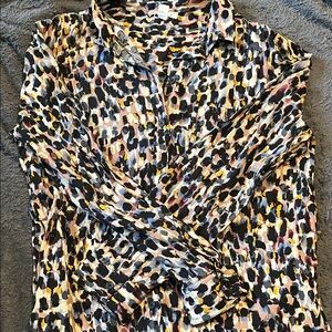 beachlunchlounge Abstract Print Button Down Shirt - Black, Yellow, Cream, Pink